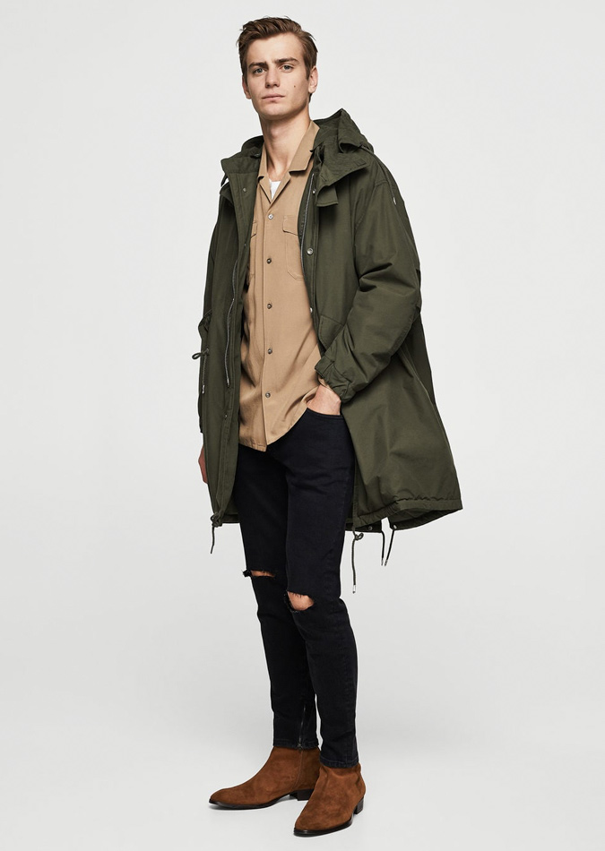 men blocktech hooded fishtail parka